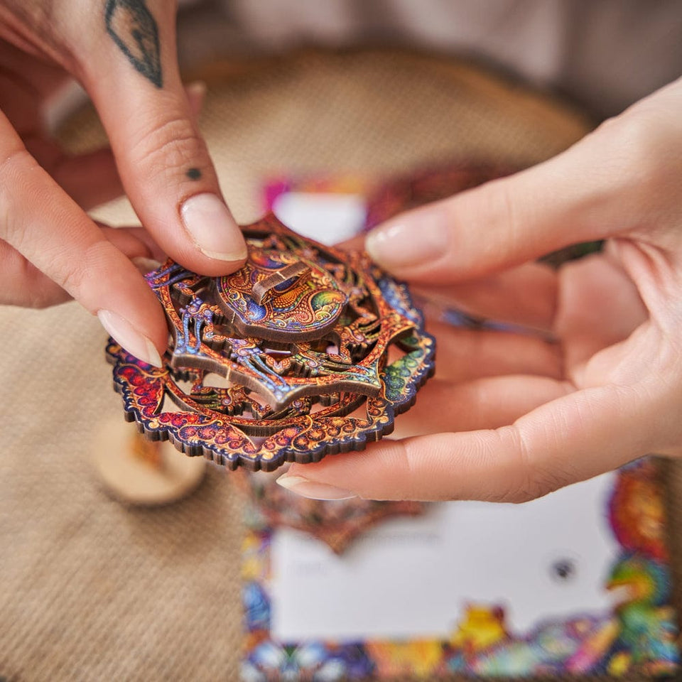 Mandala Inexhaustible Abundance mandala wooden puzzle — size dimensions and comparison