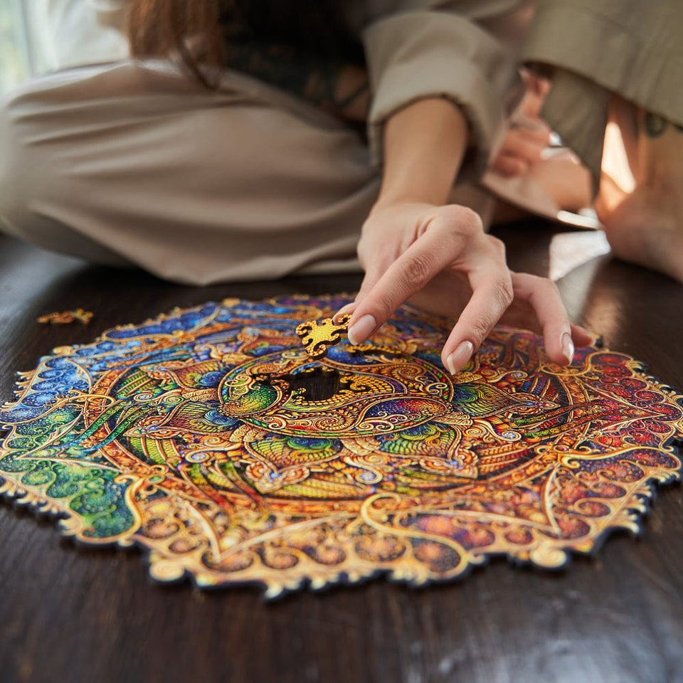 Mandala Inexhaustible Abundance mandala wooden puzzle — reverse side hidden design
