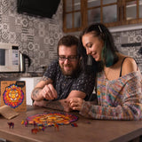 Mysterious Lion wooden jigsaw puzzle for adults with animal-shaped pieces — size comparison and dimensions