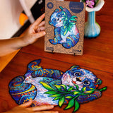 Serious Panda wooden puzzle — in use with hands assembling
