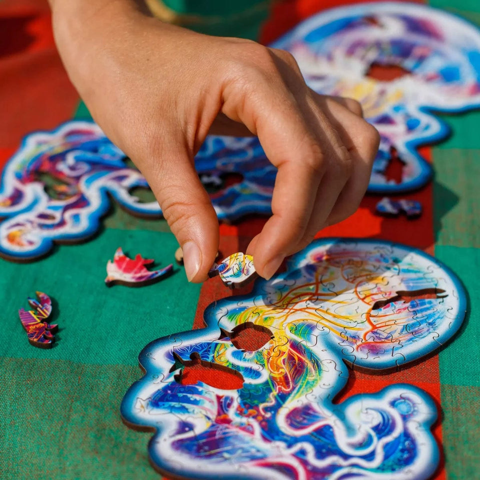 Wandering Jellyfish wooden puzzle — reverse side hidden design