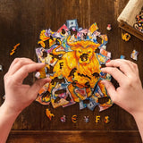 Prosperous Bull wooden jigsaw puzzle with animal-shaped pieces — reverse side hidden nature scene