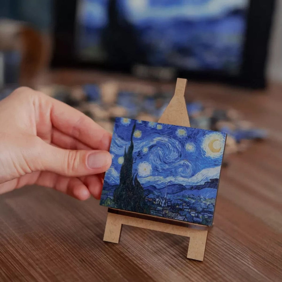Starry Night wooden art puzzle — premium HDF laser-cut puzzle close-up
