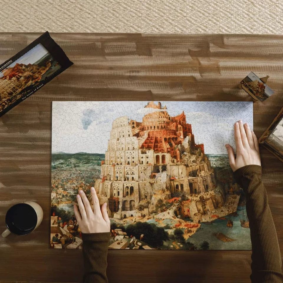 Tower of Babel wooden art puzzle — size dimensions and comparison