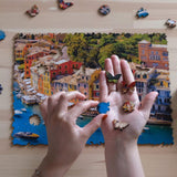 WOOSAIC Italian Riviera Limited Edition wooden travel puzzle — premium HDF laser-cut puzzle close-up