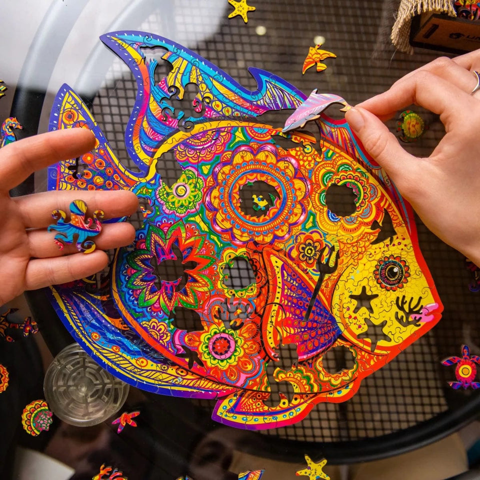 Shining fish wooden puzzle — reverse side hidden design