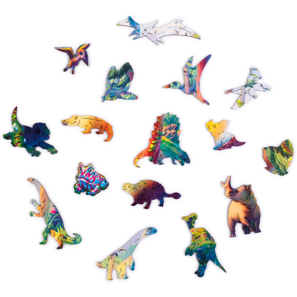 Triceratops wooden dinosaur puzzle for kids — puzzle pieces showing laser-cut shapes