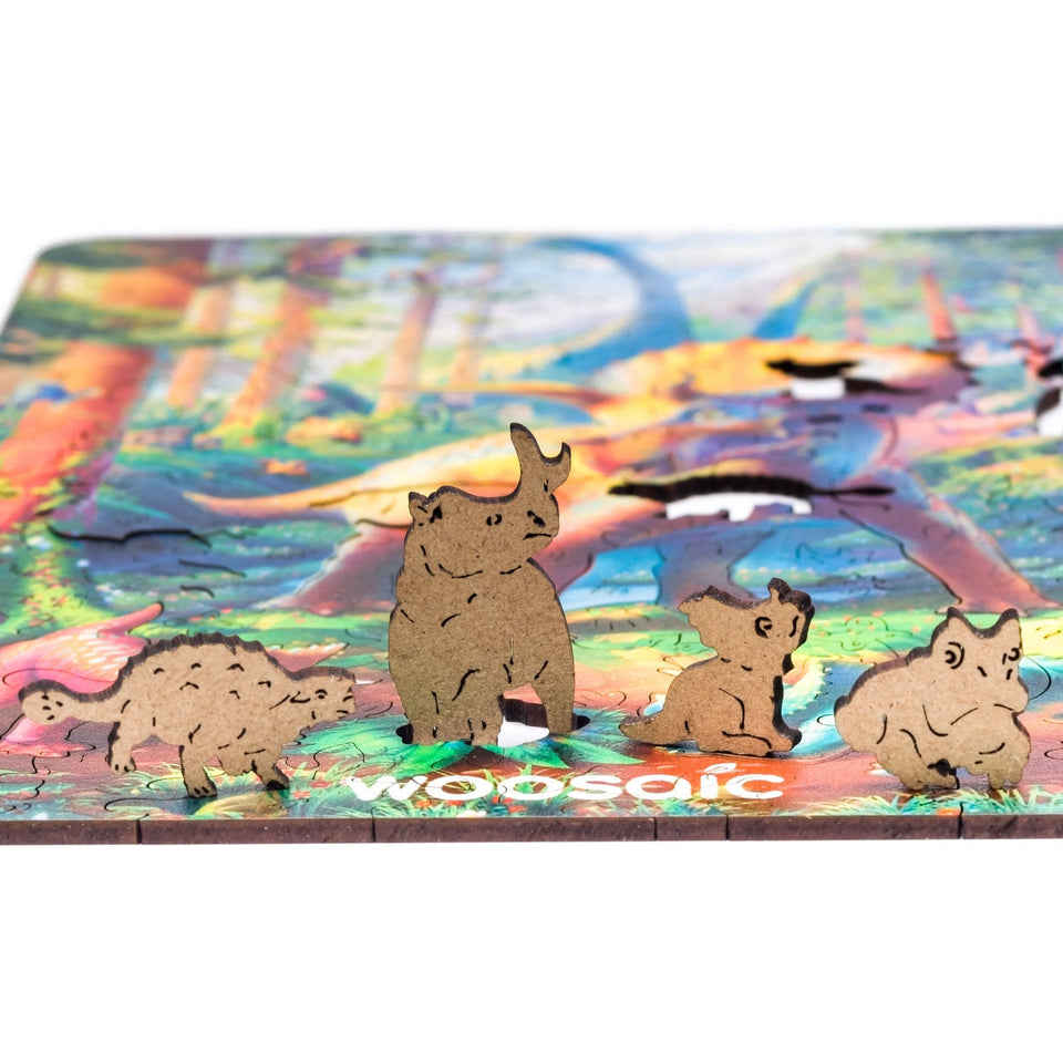 Triceratops wooden dinosaur puzzle for kids — premium HDF laser-cut puzzle close-up