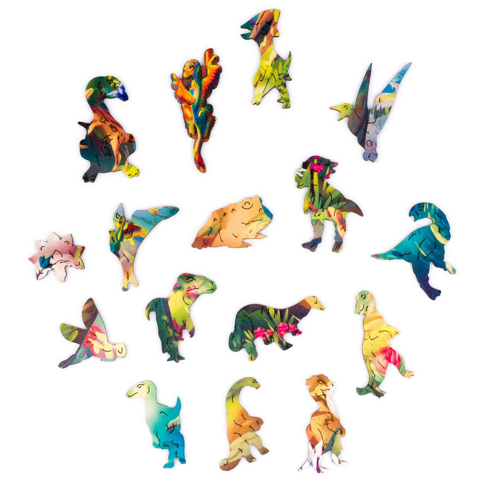 Tyrannosaurus Rex wooden dinosaur puzzle for kids — puzzle pieces showing laser-cut shapes