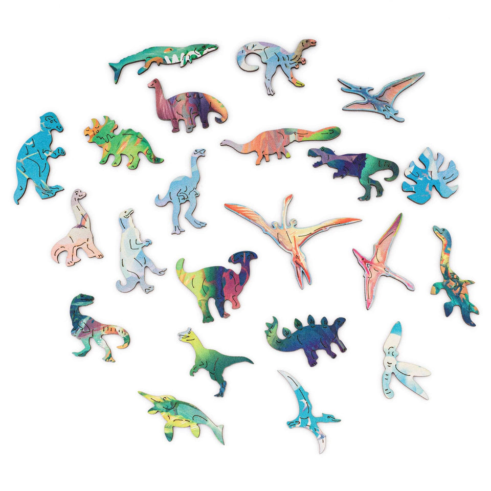 Diplodocus wooden dinosaur puzzle for kids — puzzle pieces showing unique laser-cut shapes