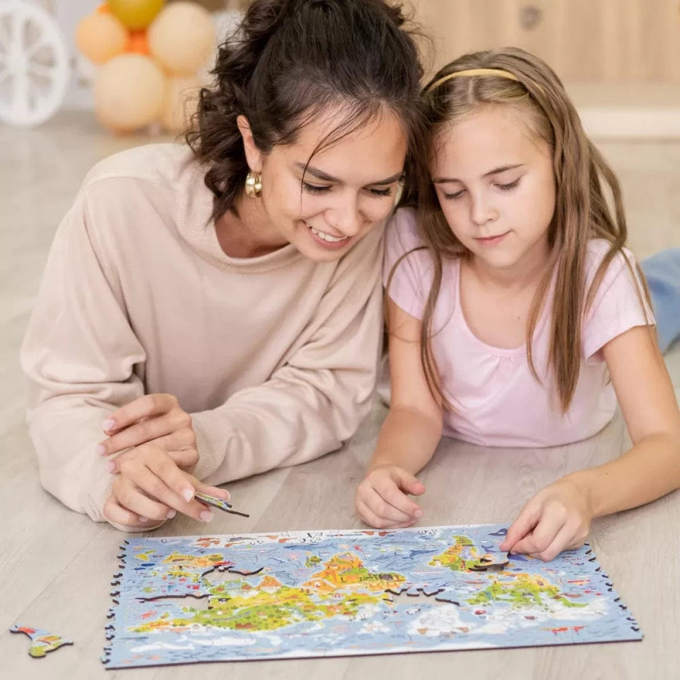 World Map wooden map puzzle — designer gift box and packaging