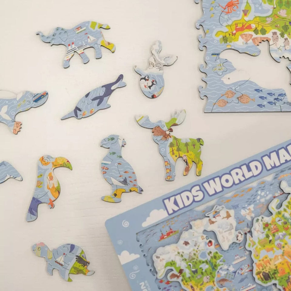 World Map wooden map puzzle — reverse side hidden design