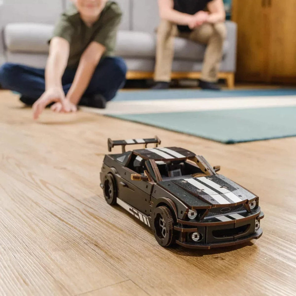 Stallion GT Black Puzzle wooden car puzzle — premium HDF laser-cut puzzle close-up