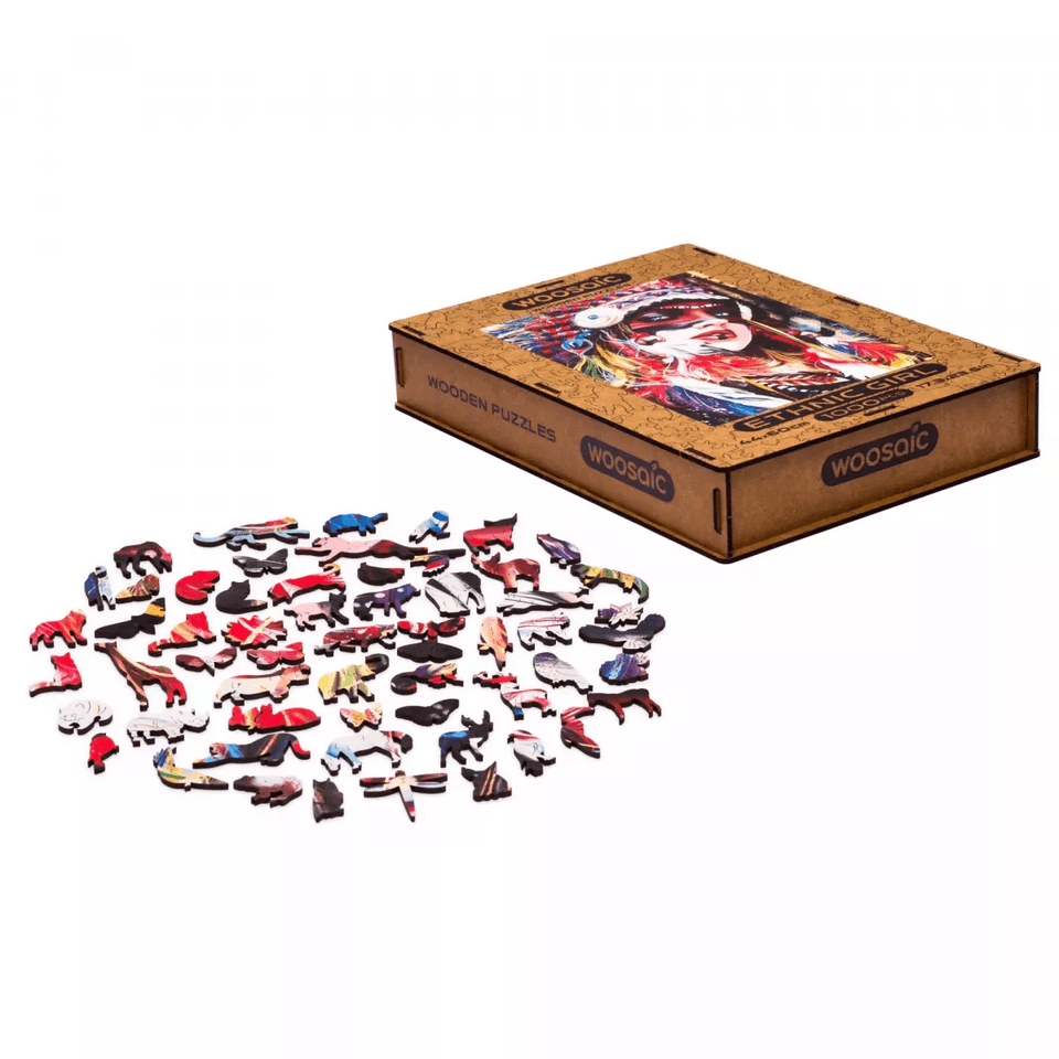 Ethnic Girl wooden puzzle — puzzle pieces showing unique laser-cut shapes