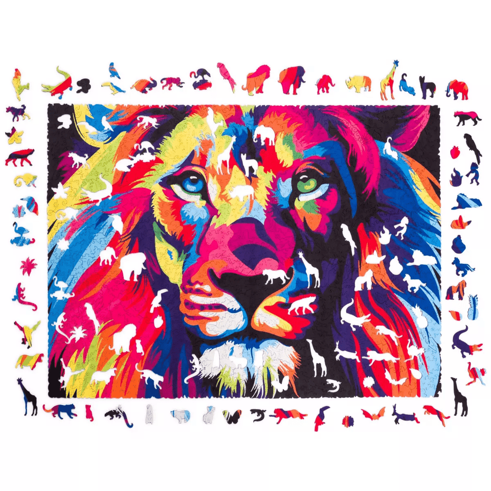 Hologram Lion wooden animal puzzle — finished puzzle assembled on table