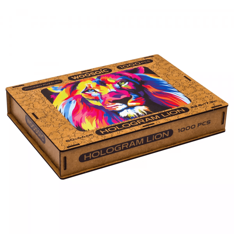 Hologram Lion wooden animal puzzle — size dimensions and comparison