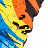 Hologram Lion wooden animal puzzle — hand holding wooden puzzle piece detail