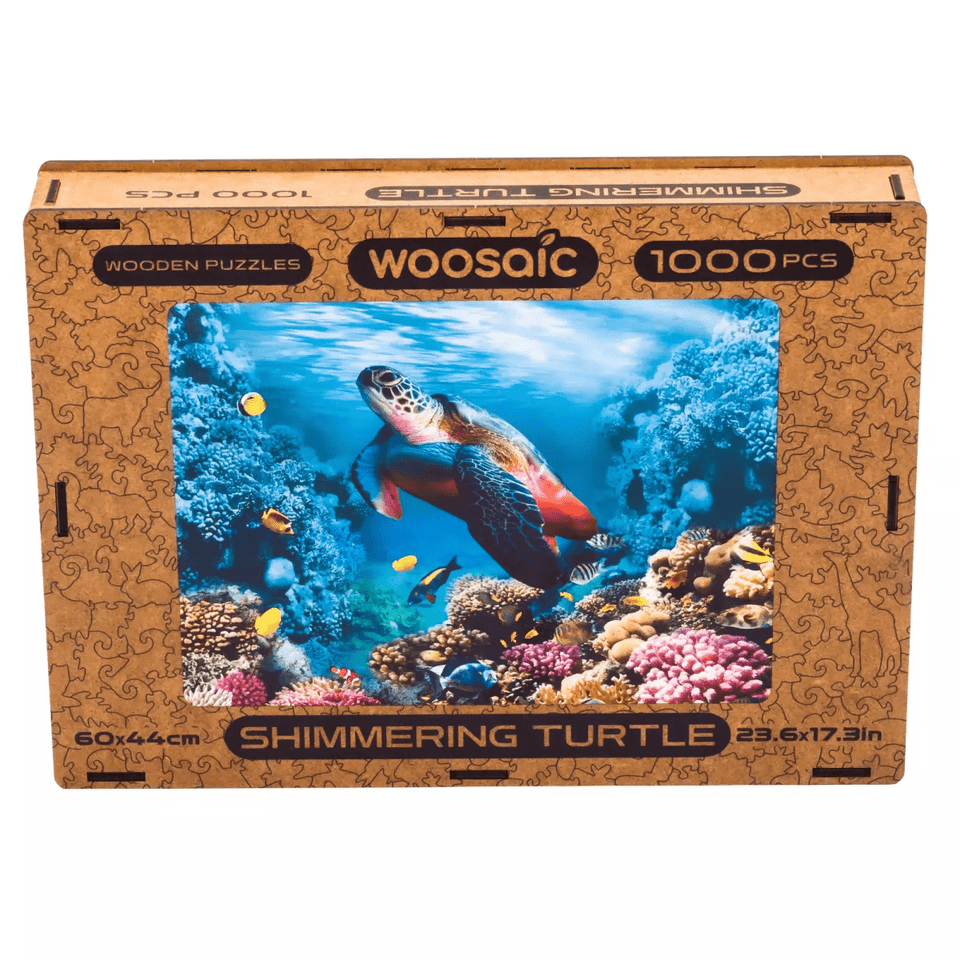 Shimmering Turtle wooden puzzle — premium HDF laser-cut puzzle close-up